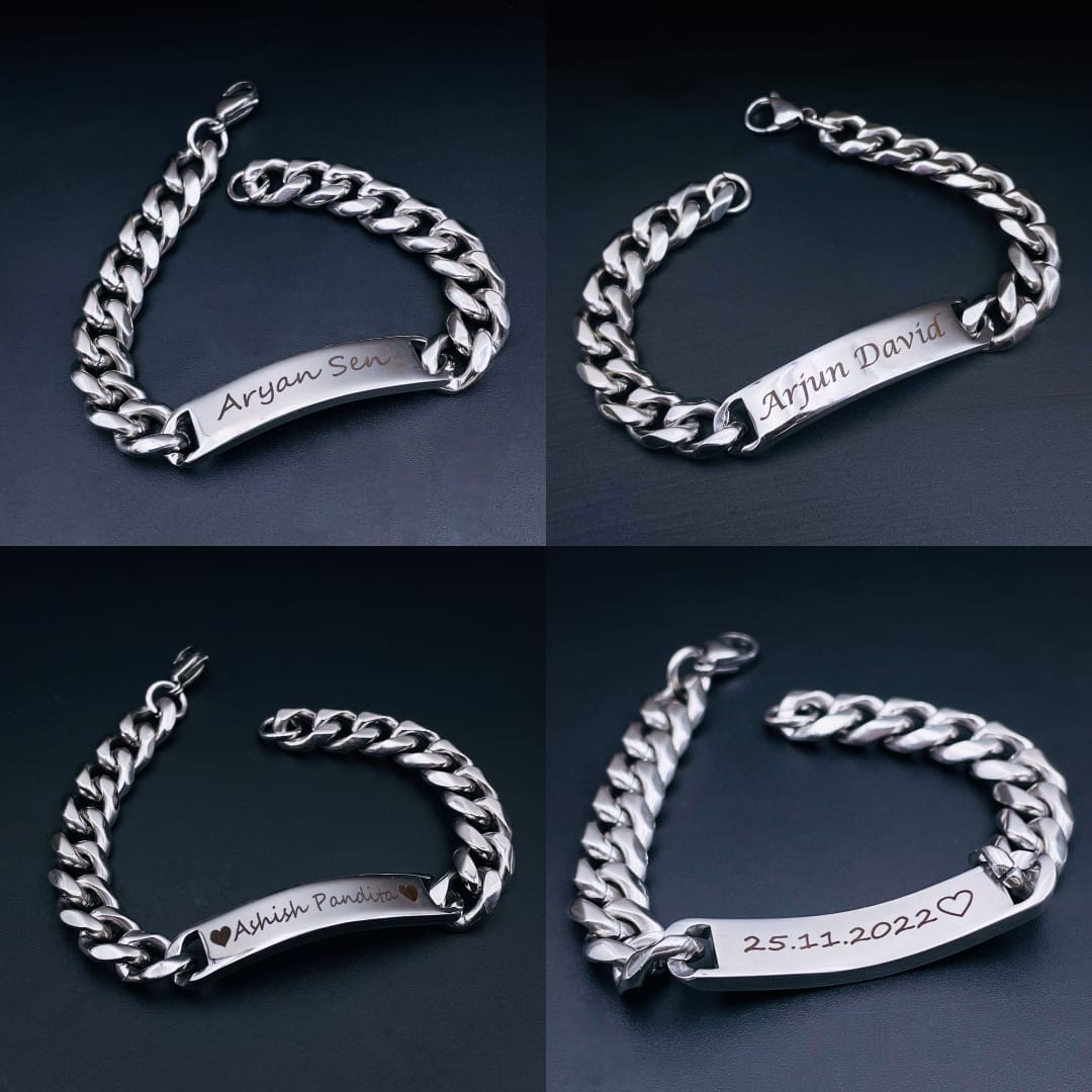 Engrave Letter Name Stainless Steel Chain Id Bracelet For Men Bulk