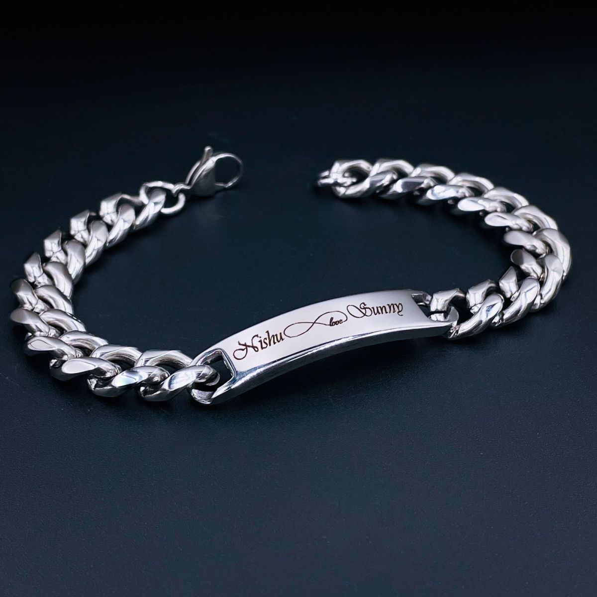 Engrave Letter Name Stainless Steel Chain Id Bracelet For Men Bulk Main image