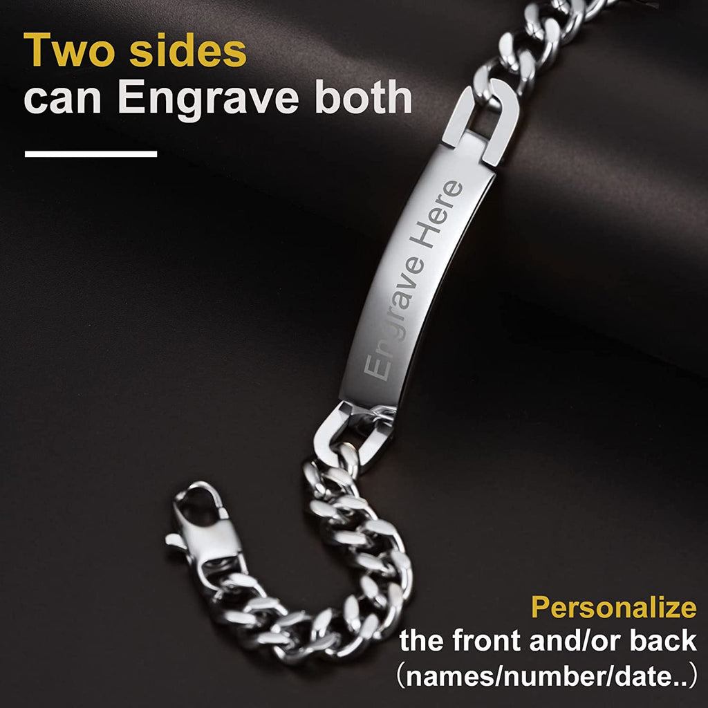Engrave Letter Name Stainless Steel Chain Id Bracelet For Men Bulk