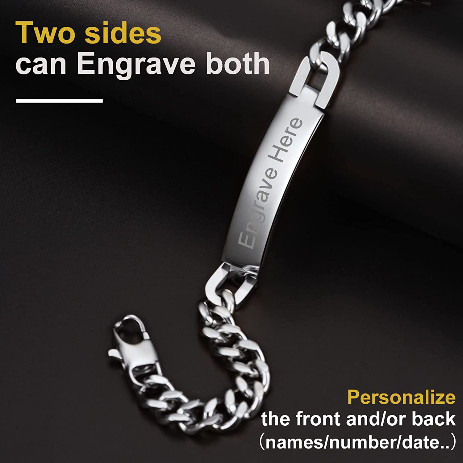 Engrave Letter Name Stainless Steel Chain Id Bracelet For Men Bulk