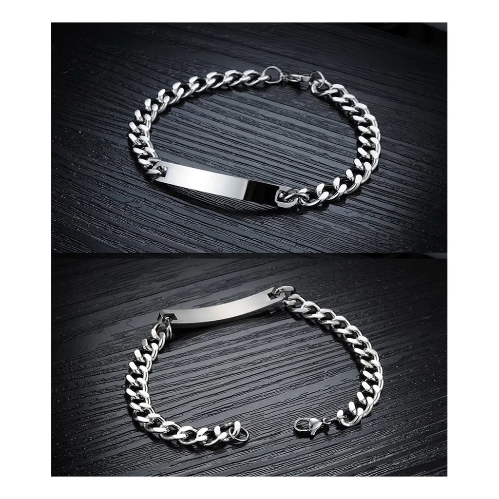 Engrave Letter Name Stainless Steel Chain Id Bracelet For Men Bulk