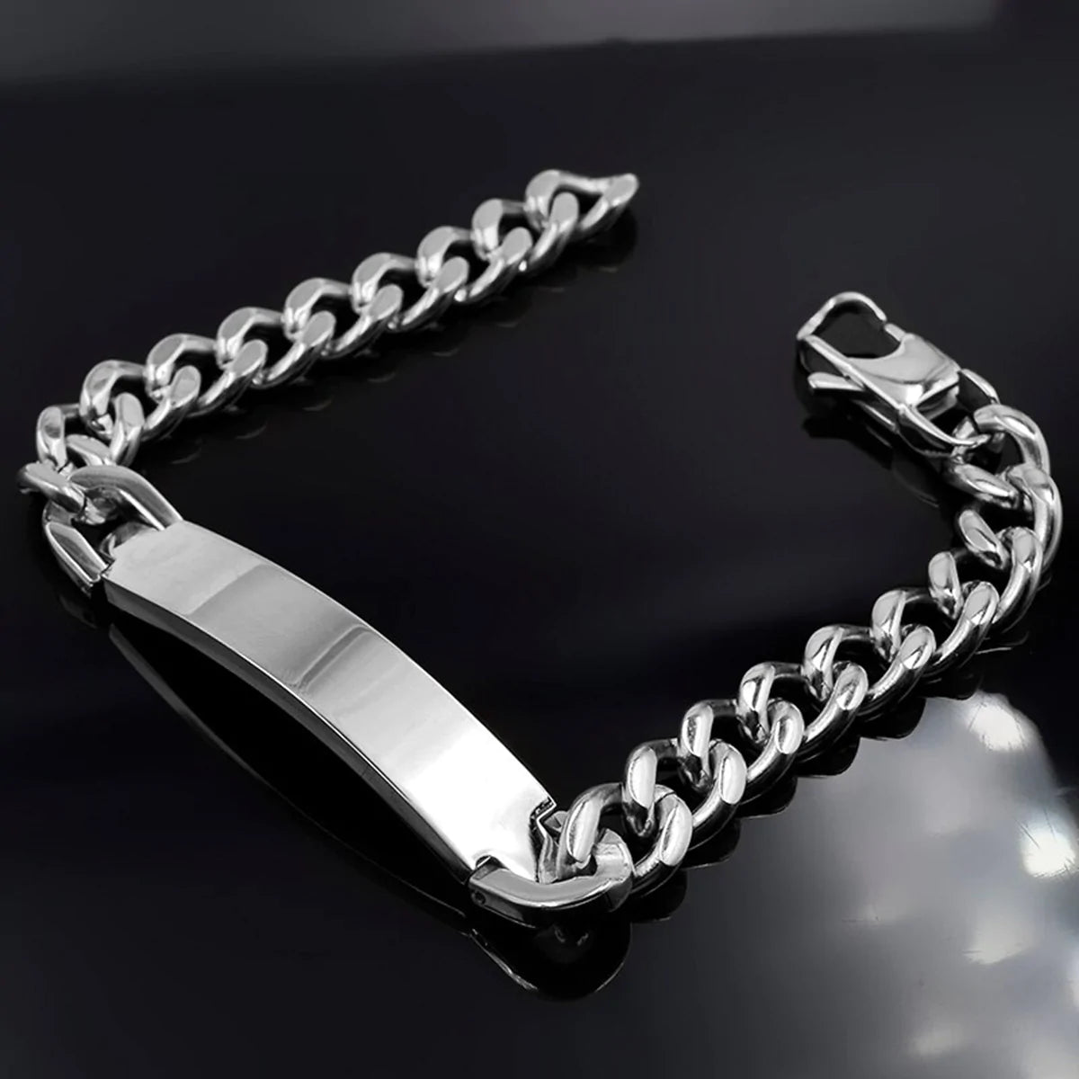 Engrave Letter Name Stainless Steel Chain Id Bracelet For Men Bulk