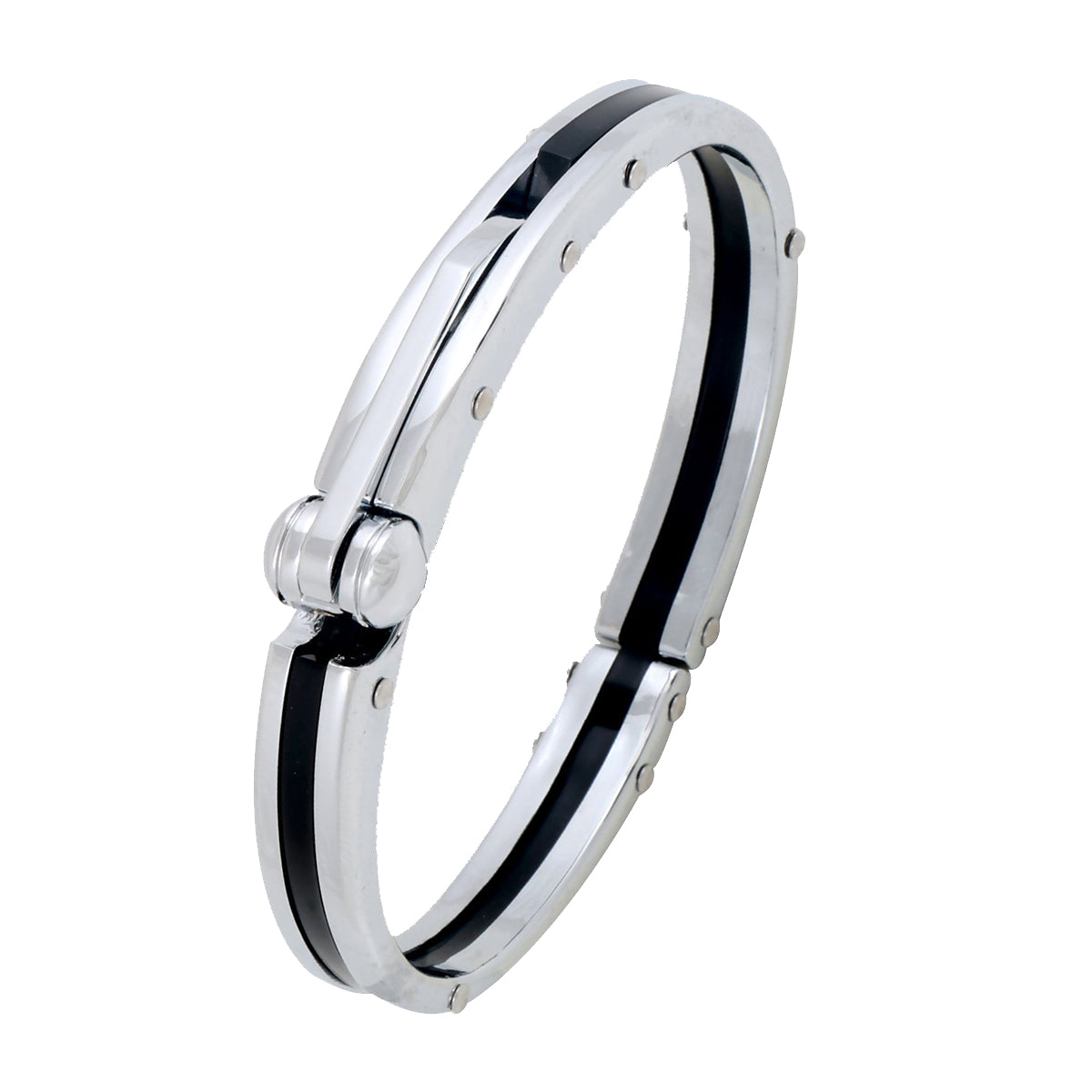 Black Silver Stainless Steel Oval Super Fit Macho Kada Bracelet Bulk Main image