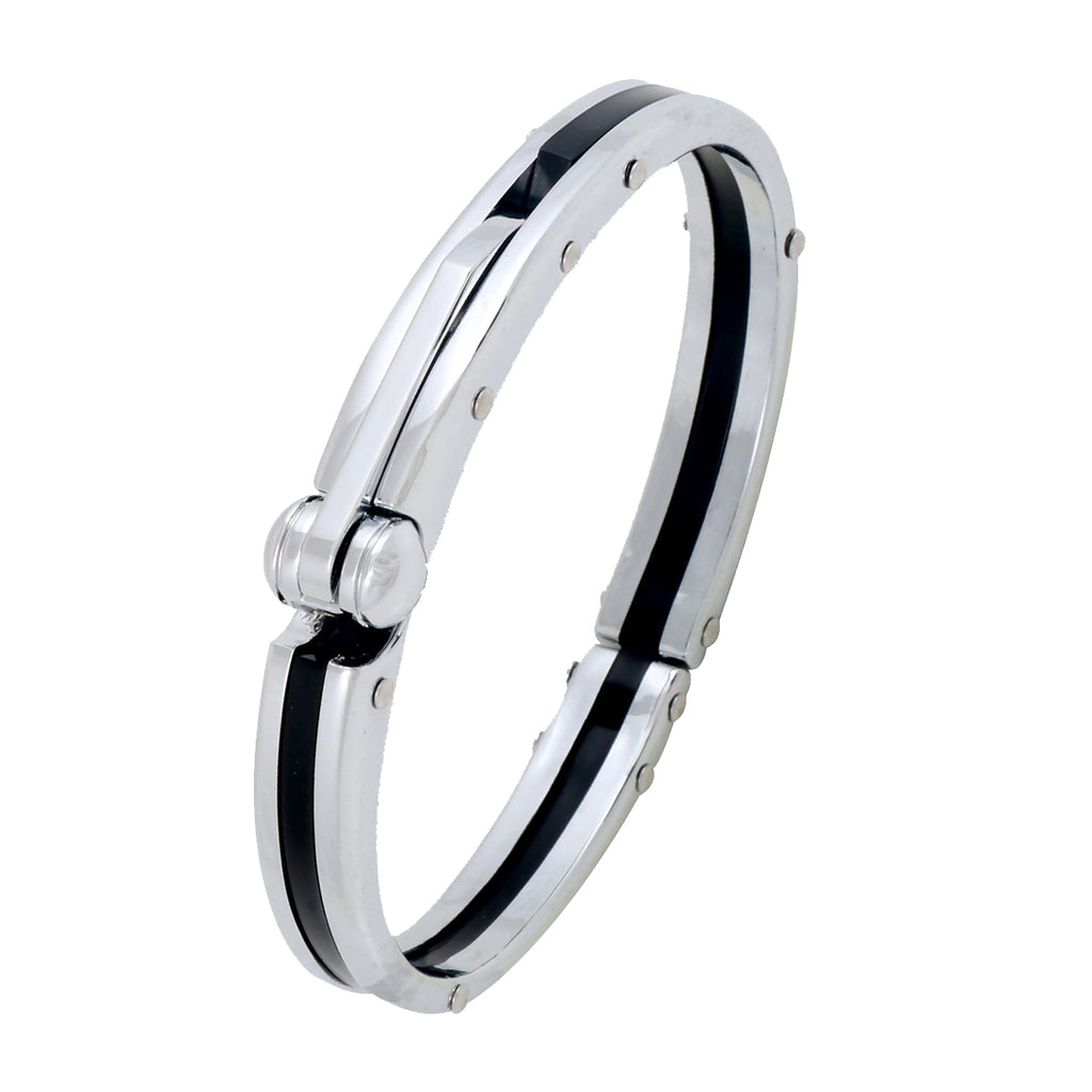 Black Silver Stainless Steel Oval Super Fit Macho Kada Bracelet Bulk