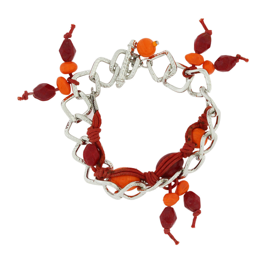 Orange Red Beads Charms Links Bracelet For Women Girls Bulk