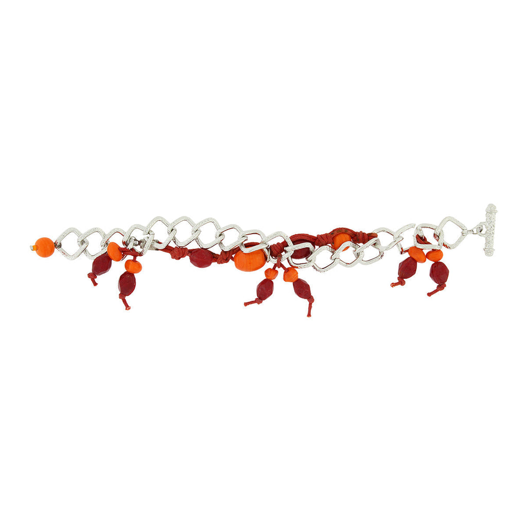 Orange Red Beads Charms Links Bracelet For Women Girls Bulk