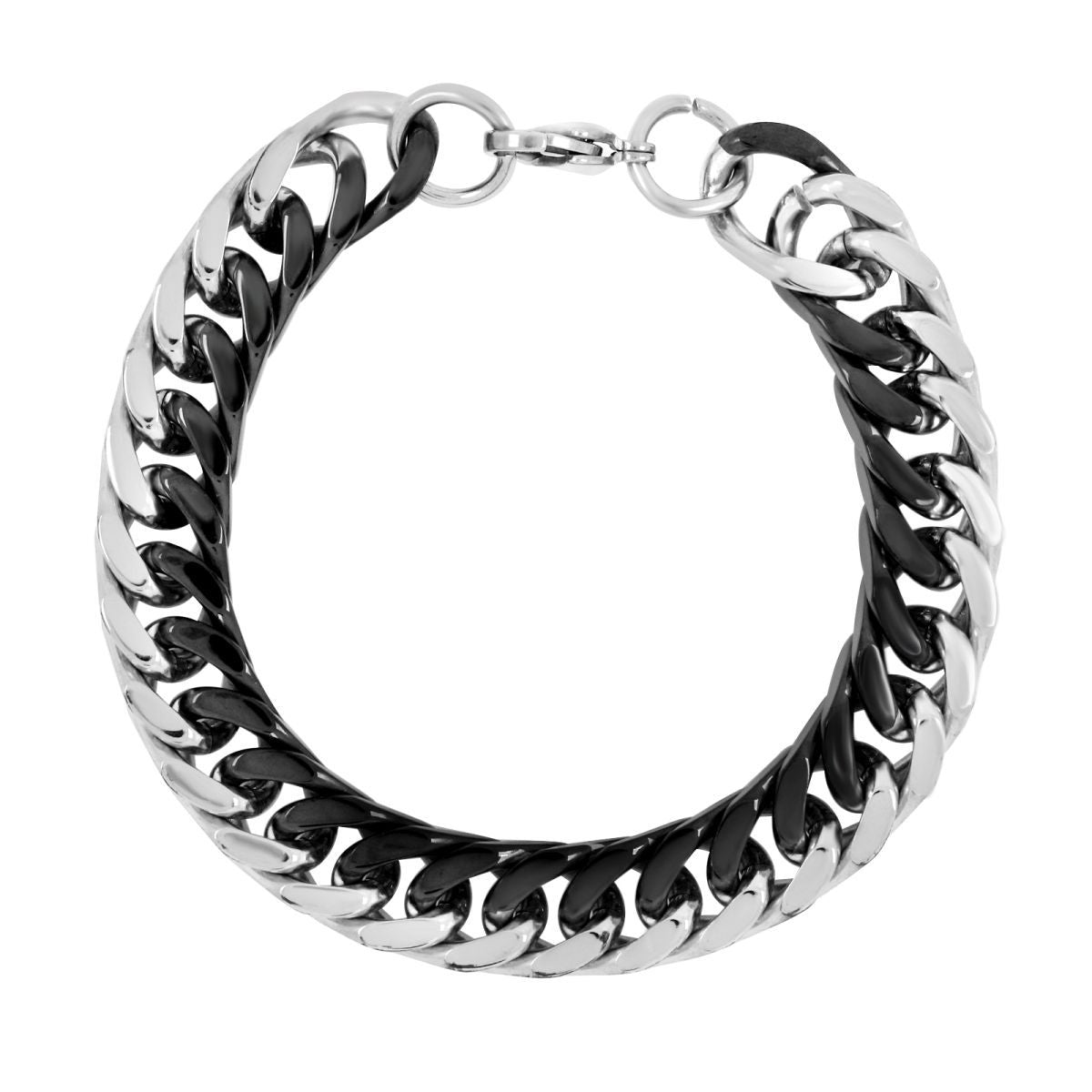 Silver Black Curb Stainless Steel Bracelet For Men Bulk