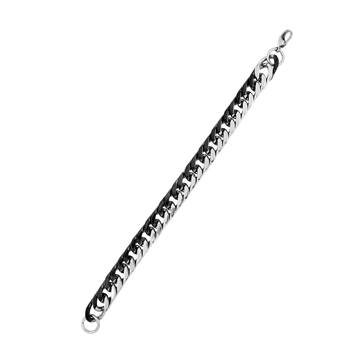Silver Black Curb Stainless Steel Bracelet For Men Bulk