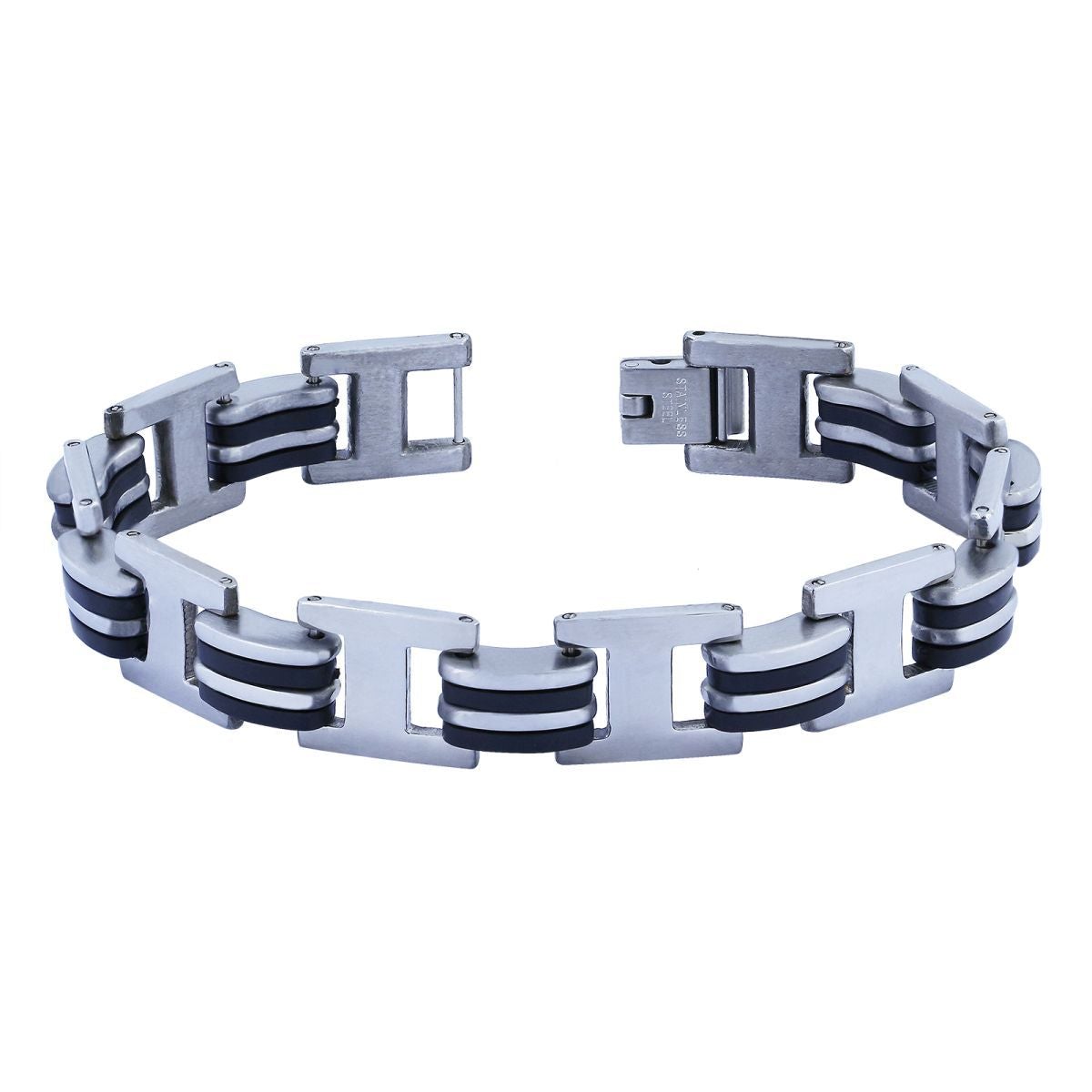 Geometric 316L Stainless Steel Black Inlay Bracelet For Men Bulk Secondary image