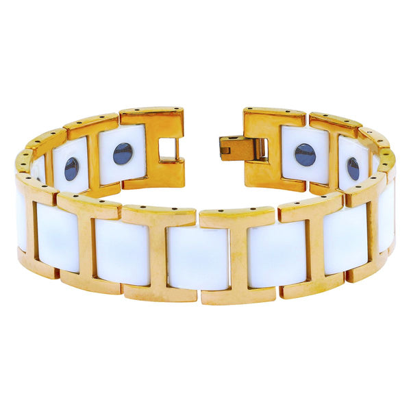 Tungsten Carbide Rose Gold White Ceramic Classic Bio Magnetic Bracelet Main image