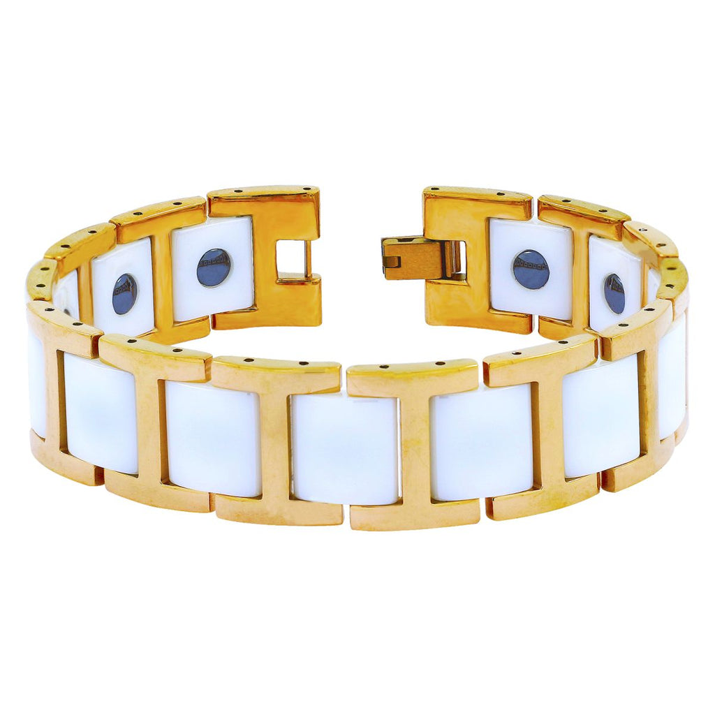 Tungsten Carbide Rose Gold White Ceramic Classic Bio Magnetic Bracelet