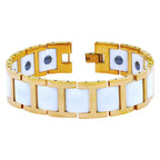 Tungsten Carbide Rose Gold White Ceramic Classic Bio Magnetic Bracelet