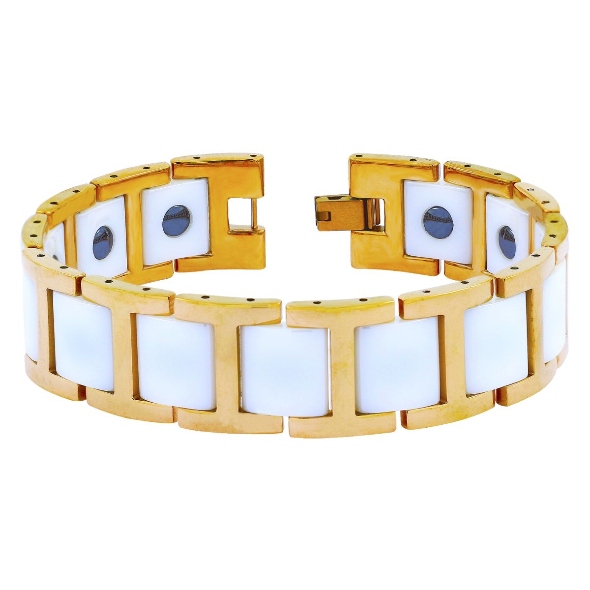 Tungsten Carbide Rose Gold White Ceramic Classic Bio Magnetic Bracelet