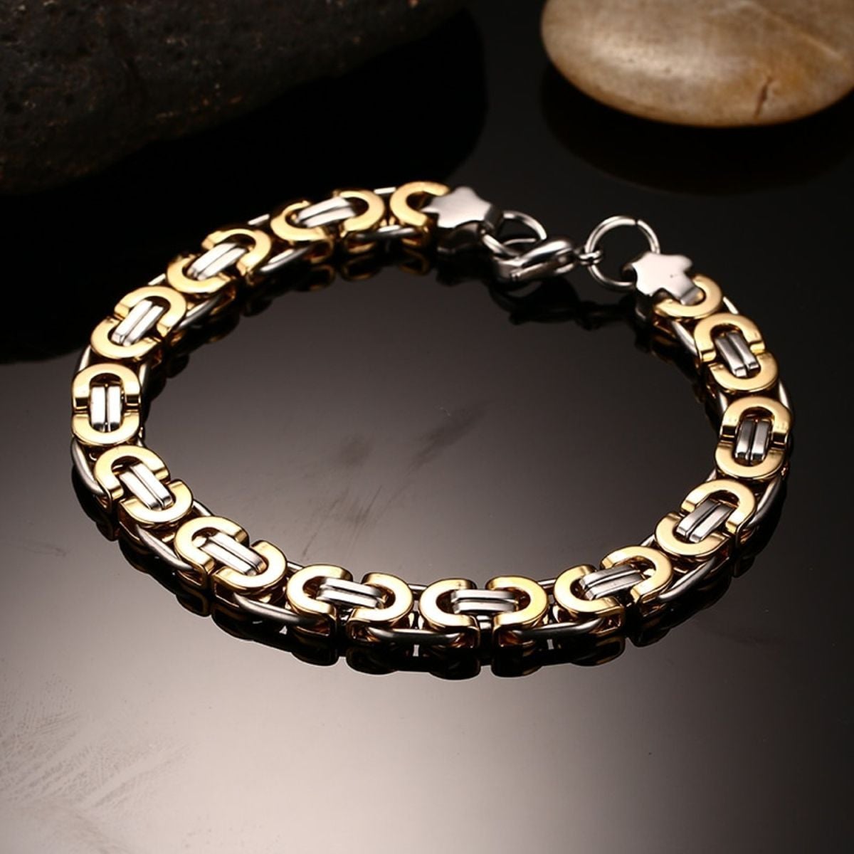 316L Stainless Steel Gold And Plated Geometric Bracelet For Men Bulk Main image