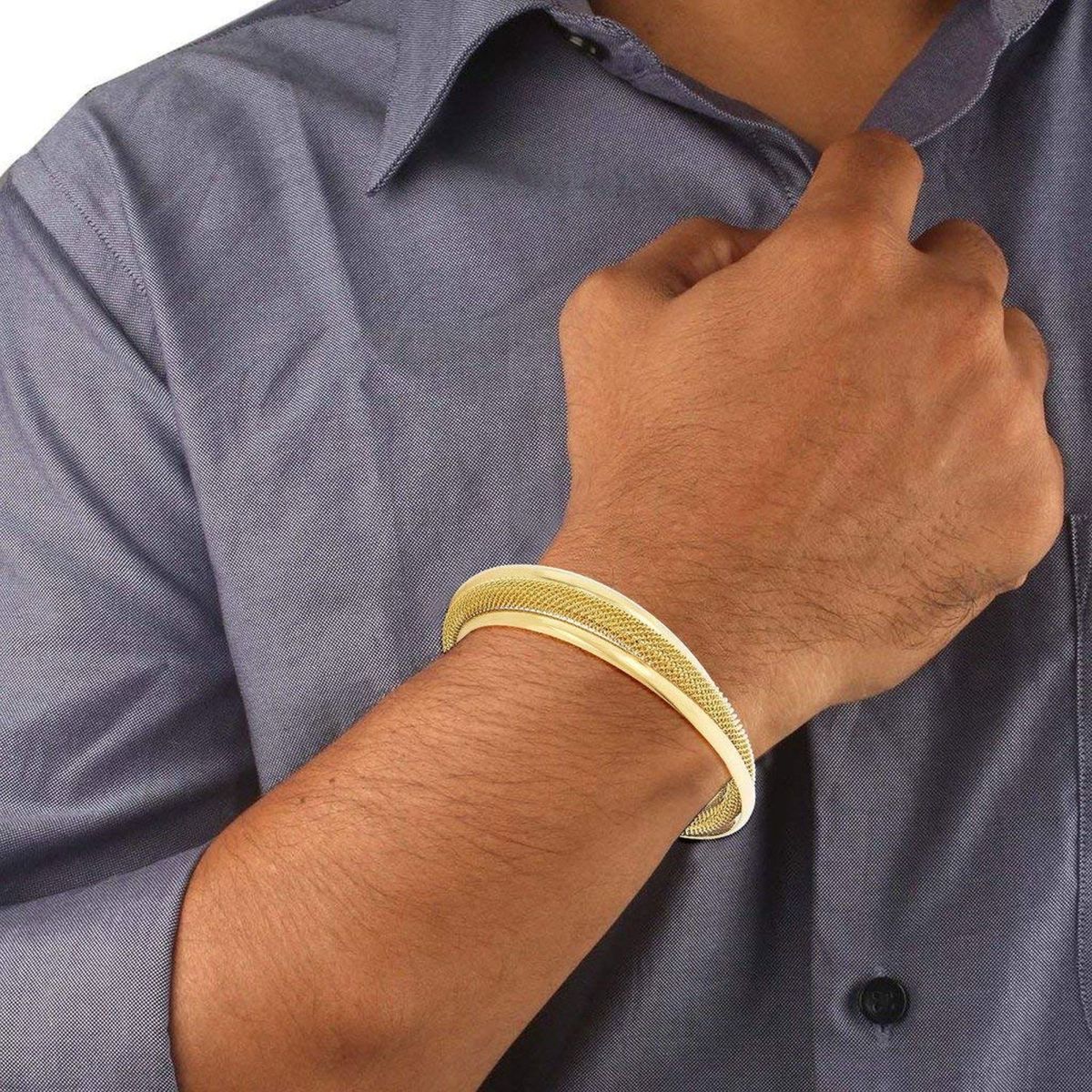 Gold Plated Mesh Cuff Kada Bracelet Bangle For Men Bulk