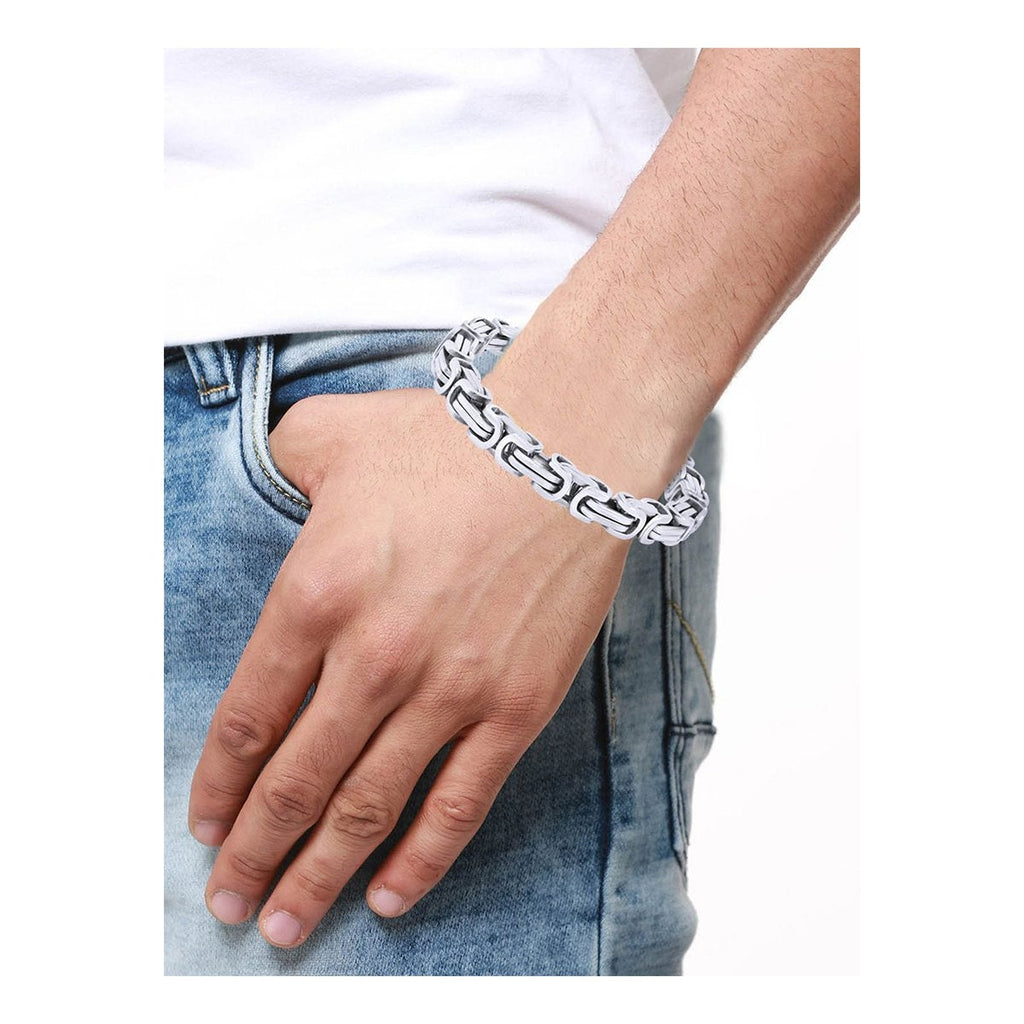316L Stainless Steel 3D Byzantine Silver Plated S Bracelet Men Bulk