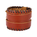 Brown Leather Black Border Stitched Buckle Fre Siz Bracelet Men Bulk