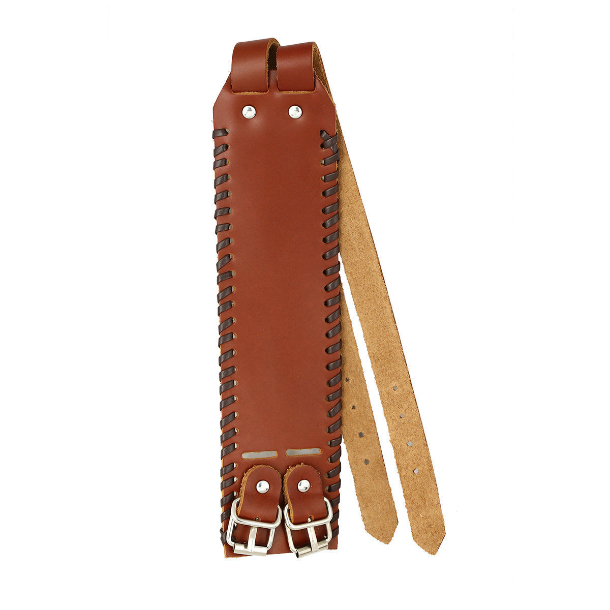 Brown Leather Black Border Stitched Buckle Fre Siz Bracelet Men Bulk