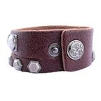 Genuine Brown Leather Twin Layer Studded Wrist Band Bracelet Men Bulk