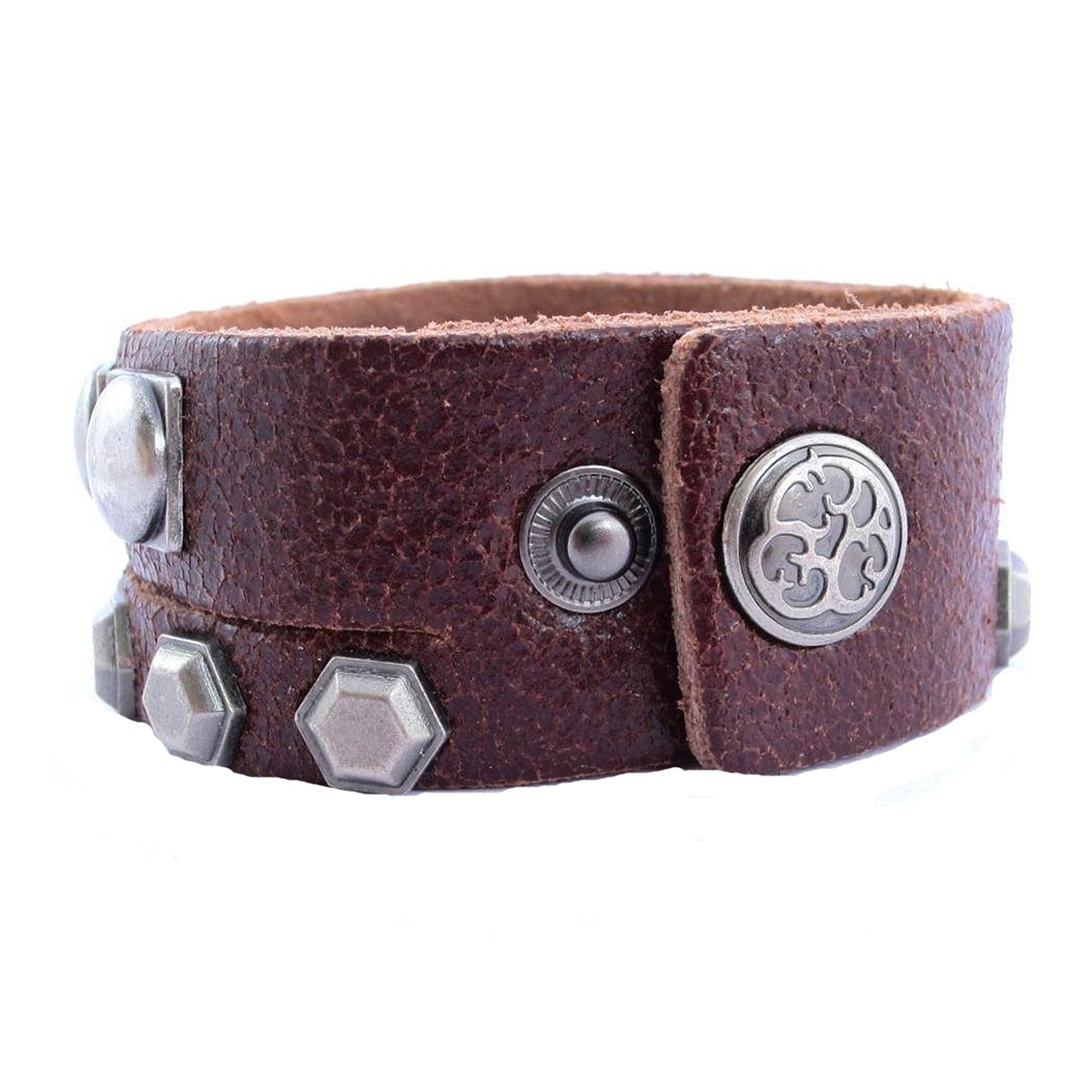Genuine Brown Leather Twin Layer Studded Wrist Band Bracelet Men Bulk