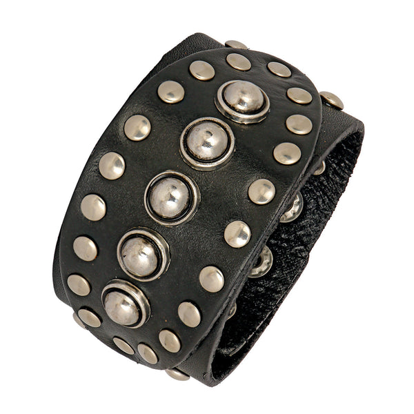Bullets Genuine Black Leather Broad Wrist Band Bracelet Bulk Main image