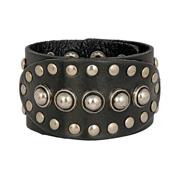 Bullets Genuine Black Leather Broad Wrist Band Bracelet Bulk Secondary image