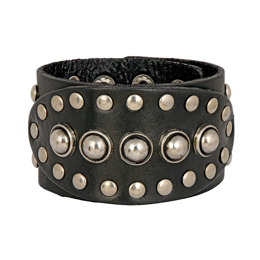Bullets Genuine Black Leather Broad Wrist Band Bracelet Bulk