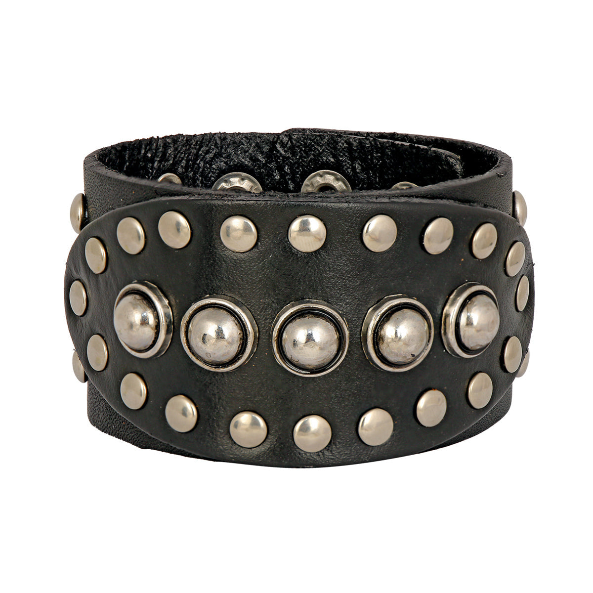 Bullets Genuine Black Leather Broad Wrist Band Bracelet Bulk