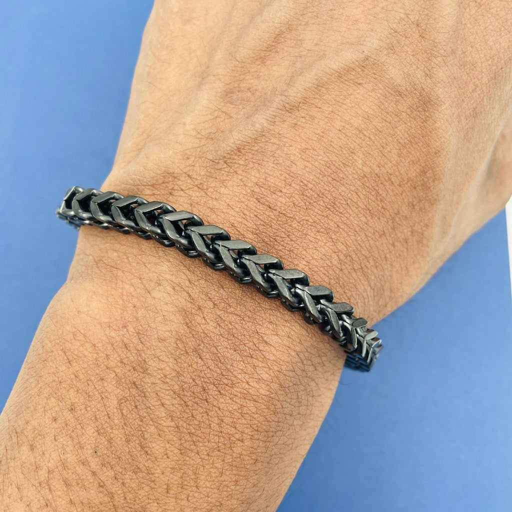 316L Stainless Steel Black Rhodium Wheat Design Men Bracelet Bulk