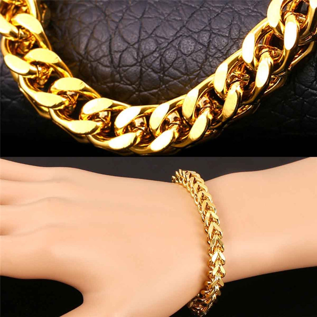 316L Stainless Steel 18K Gold Plated Wheat Design Bracelet Men Bulk