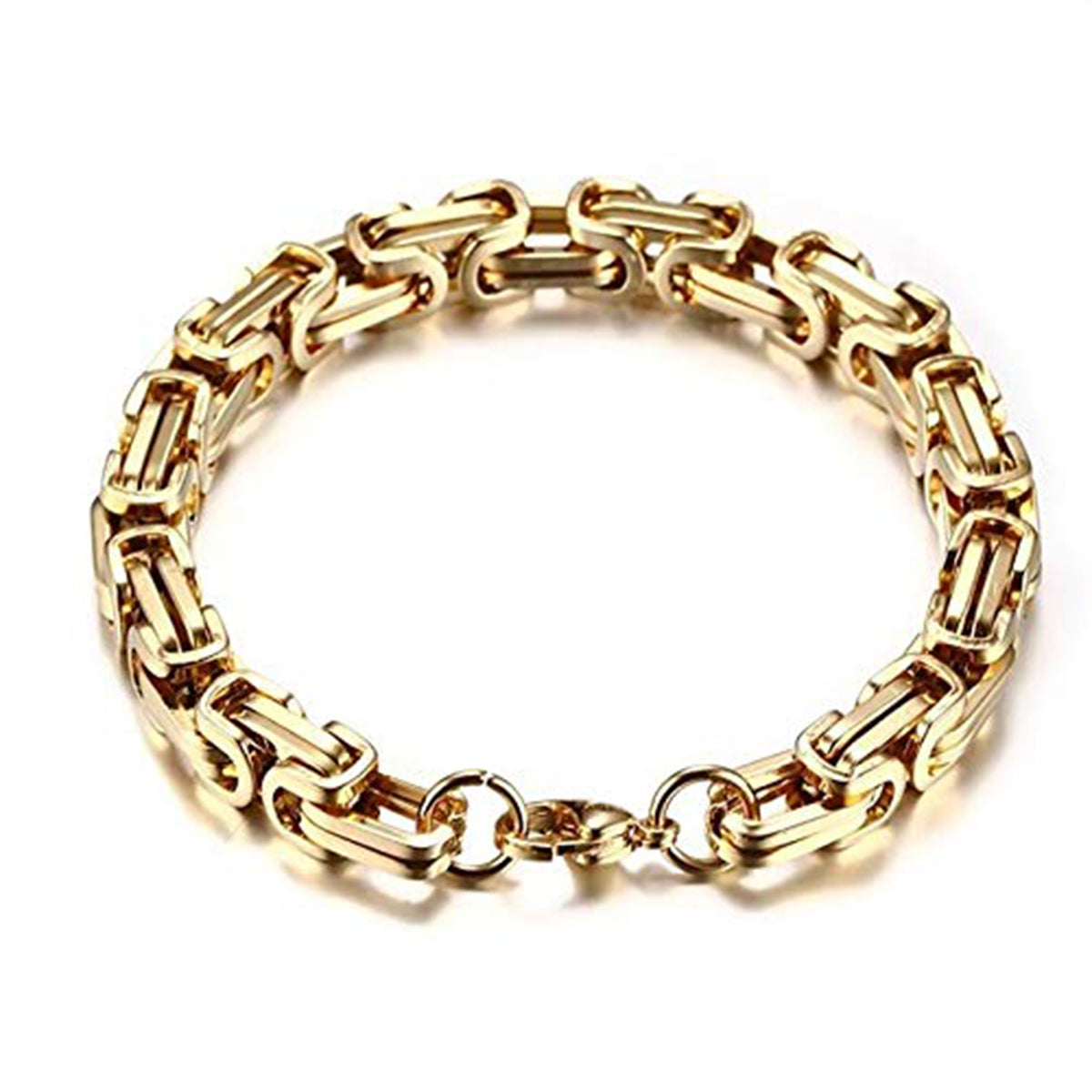 316L Stainless Steel Thick 3D Gold Plated Byzantine Bracelet Men Bulk