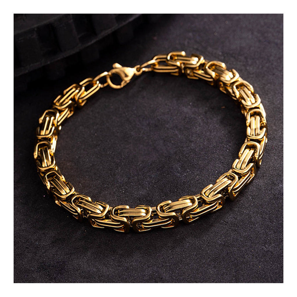316L Stainless Steel Thick 3D Gold Plated Byzantine Bracelet Men Bulk