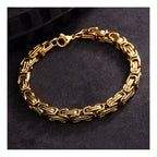 316L Stainless Steel Thick 3D Gold Plated Byzantine Bracelet Men Bulk