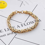 316L Stainless Steel Thick 3D Gold Plated Byzantine Bracelet Men Bulk