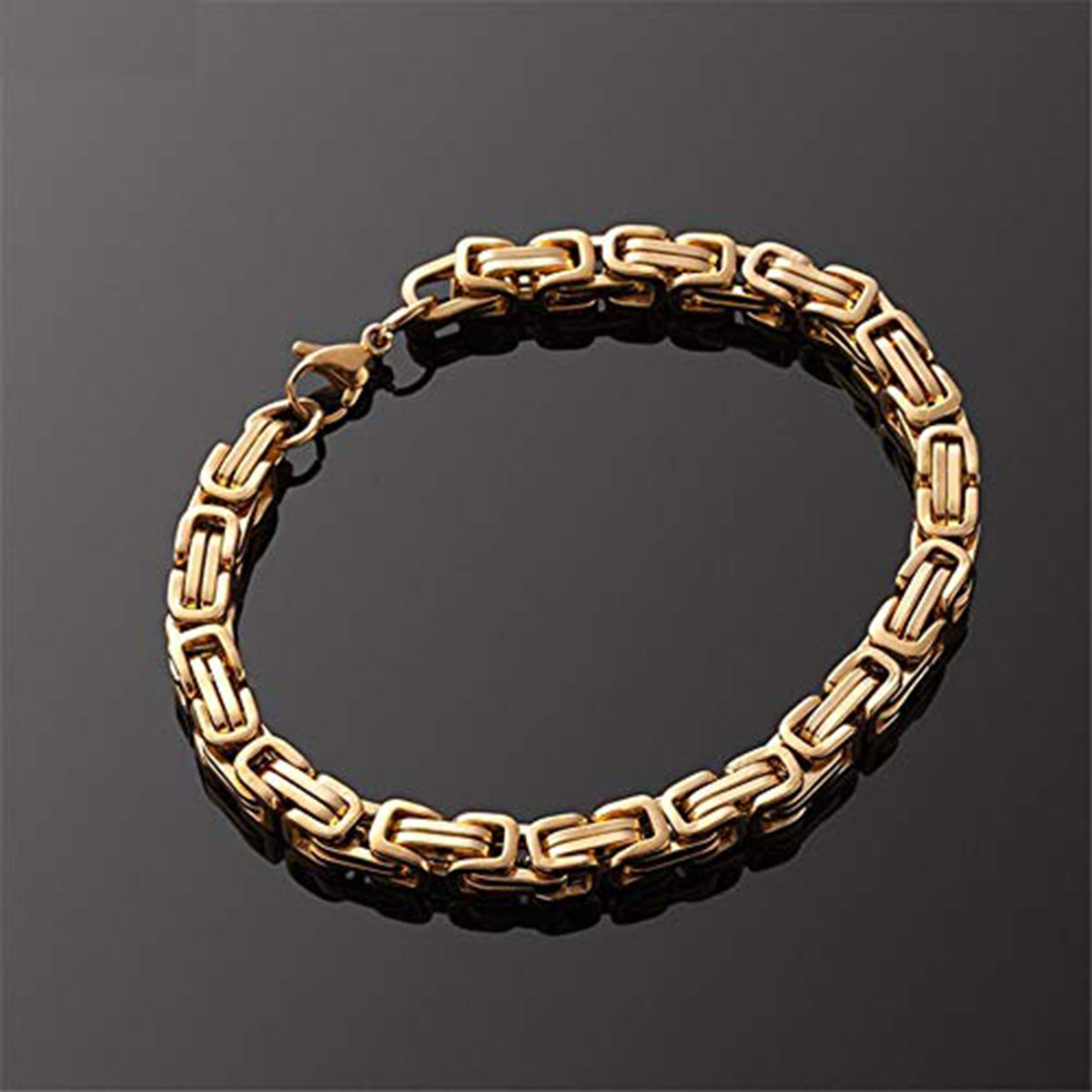 316L Stainless Steel Thick 3D Gold Plated Byzantine Bracelet Men Bulk