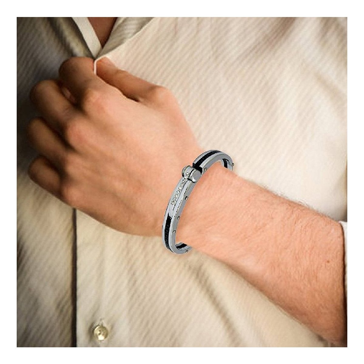 316L Stainless Steel Black Oval Openable Kada Bracelet For Men Bulk