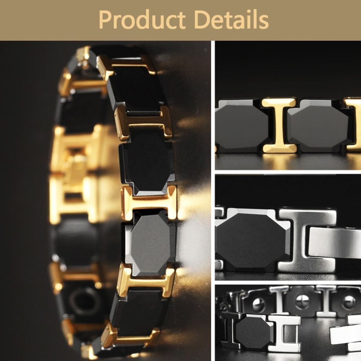 Gold Tungsten Carbide Black Glossy Ceramic Bio Magnetic Bracelet Bulk