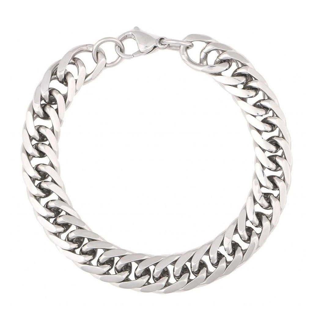 316L Stainless Steel Classic 3D Curb S Rhodium Plated Bracelet Bulk