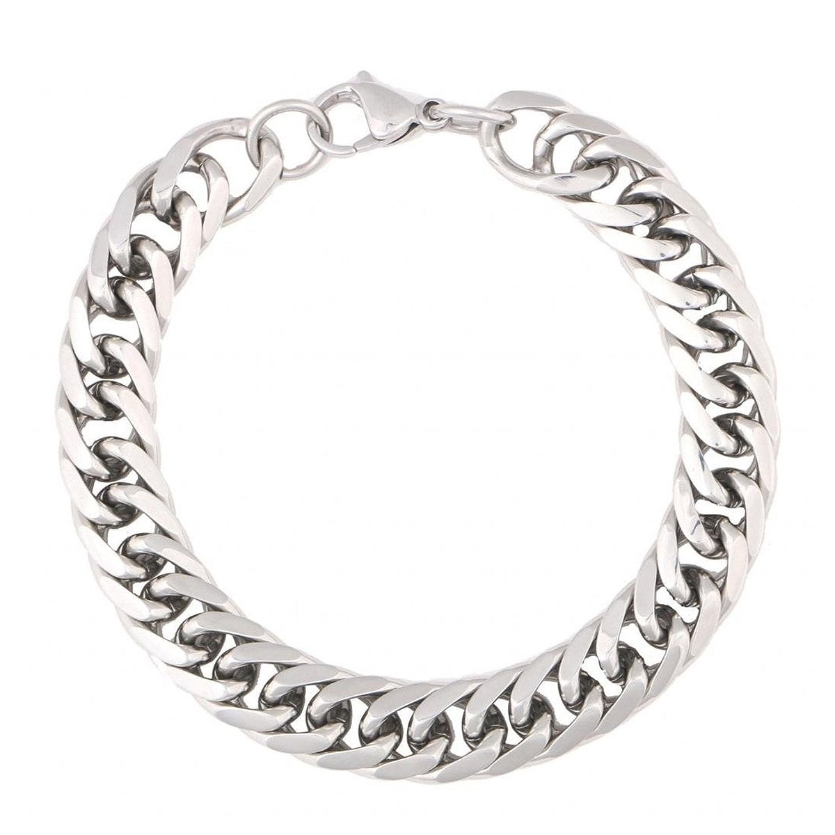 316L Stainless Steel Classic 3D Curb S Rhodium Plated Bracelet Bulk