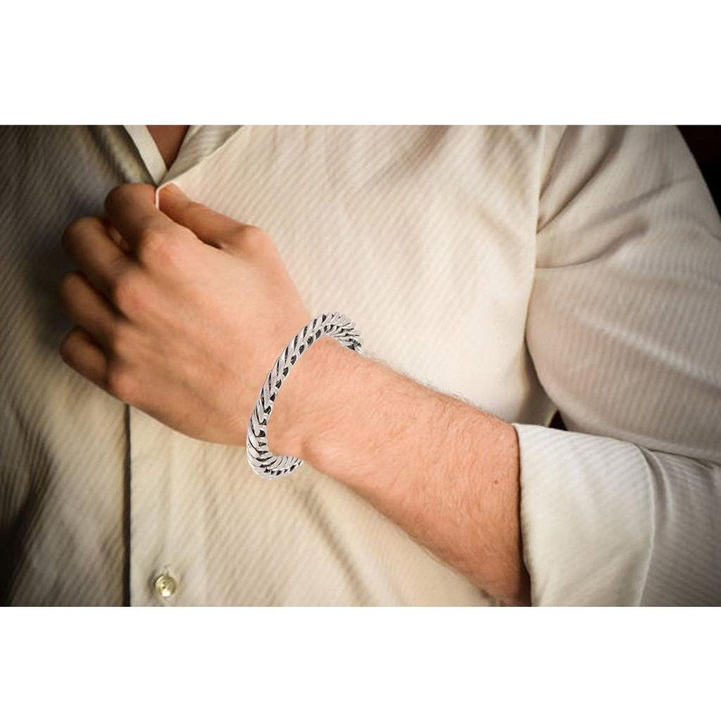 316L Stainless Steel Classic 3D Curb S Rhodium Plated Bracelet Bulk