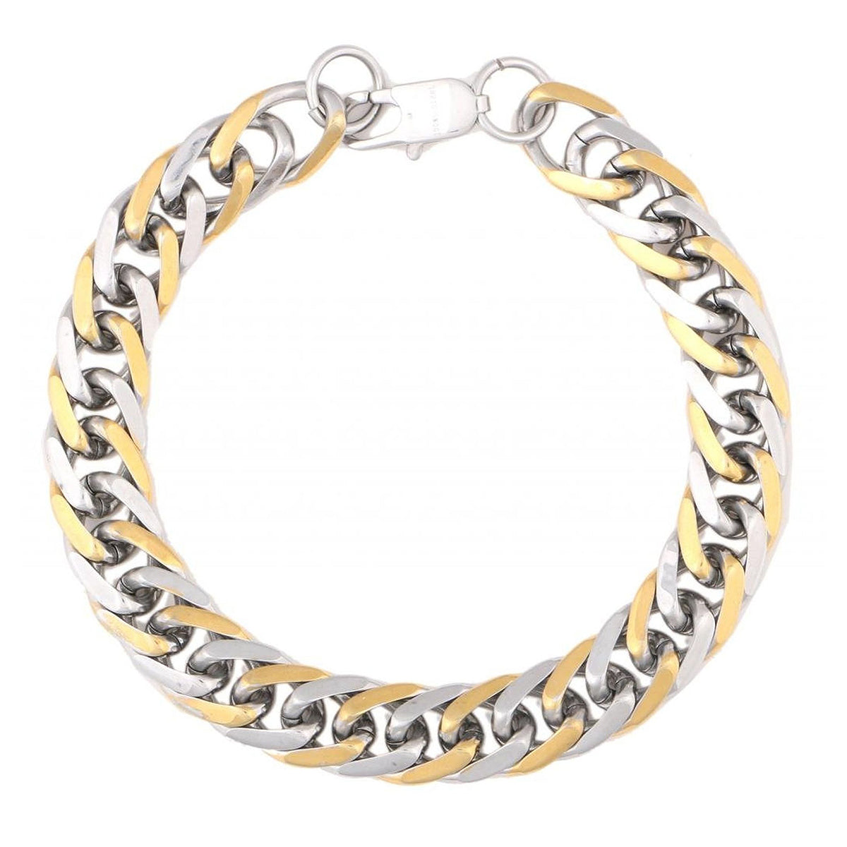 316L Stainless Steel Two Tone 3D Curb Gold Silver Bracelet Men Bulk Secondary image
