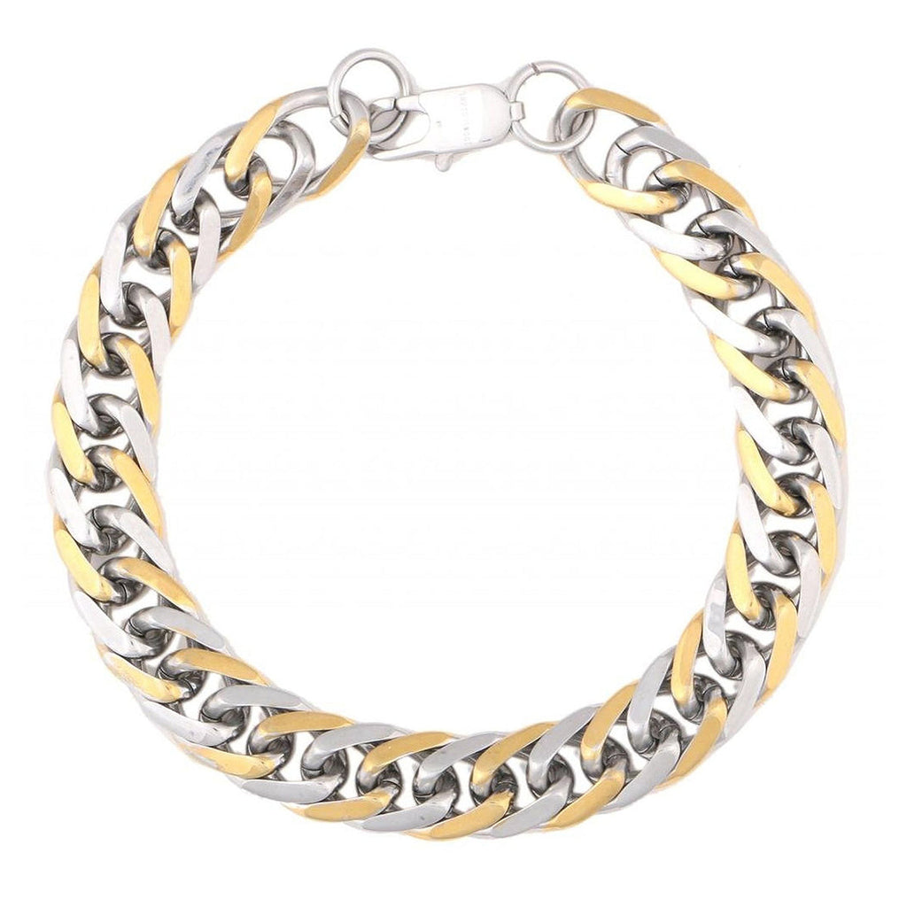 316L Stainless Steel Two Tone 3D Curb Gold Silver Bracelet Men Bulk