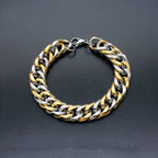 316L Stainless Steel Two Tone 3D Curb Gold Silver Bracelet Men Bulk