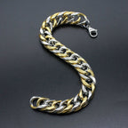 316L Stainless Steel Two Tone 3D Curb Gold Silver Bracelet Men Bulk