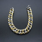 316L Stainless Steel Two Tone 3D Curb Gold Silver Bracelet Men Bulk