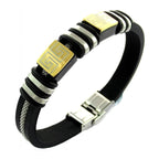 Stainless Steel Gold Silver Plated Black Rubber Strap Bracelet Bulk