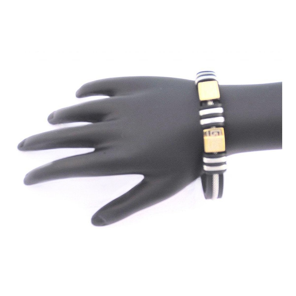 Stainless Steel Gold Silver Plated Black Rubber Strap Bracelet Bulk