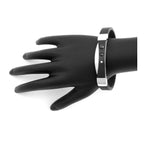 Stainless Steel CZ Curve Black Rubber Strap Free Size Bracelet Bulk