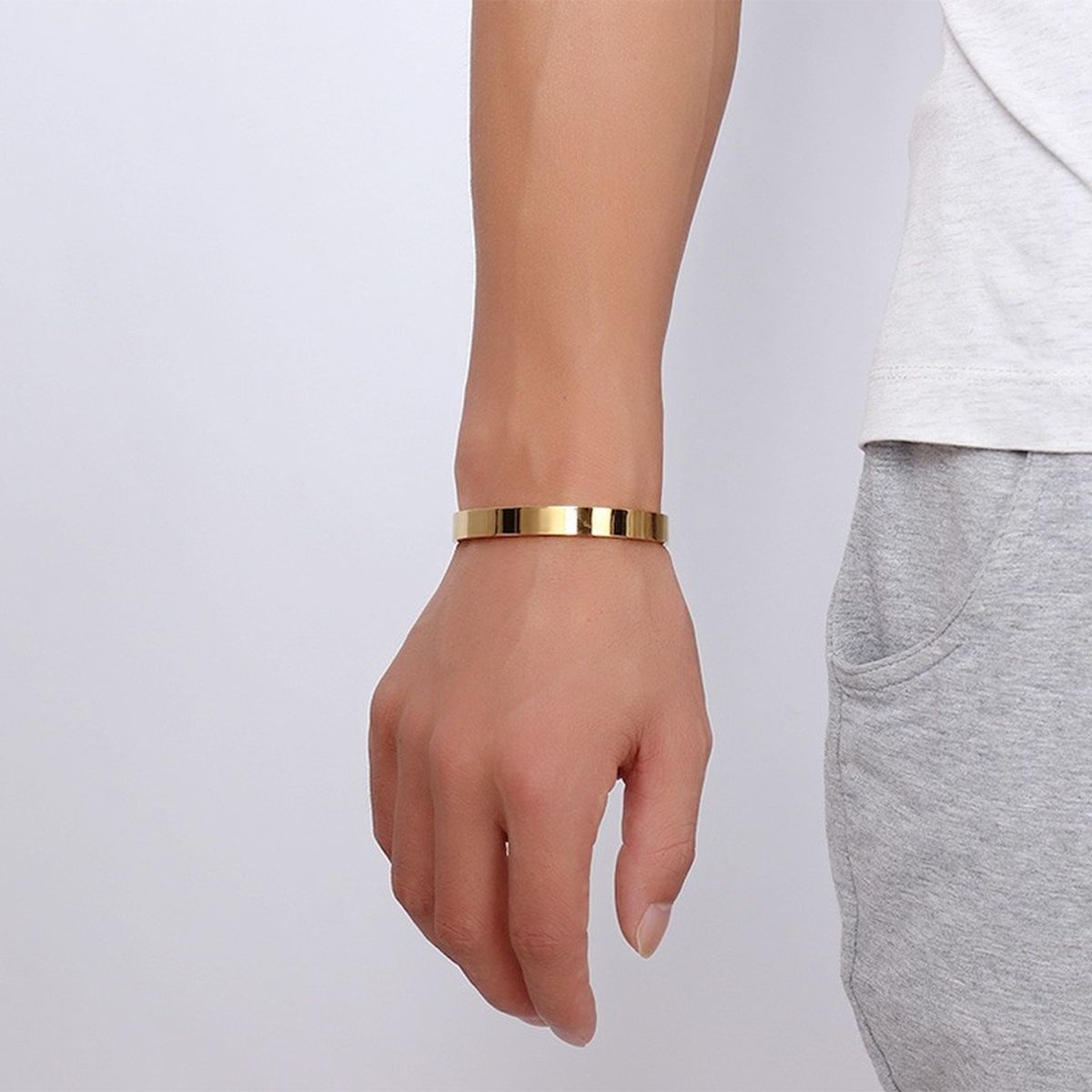 Stainless Steel Matt Gold Plated Free Size Kada Bracelet For Men Bulk