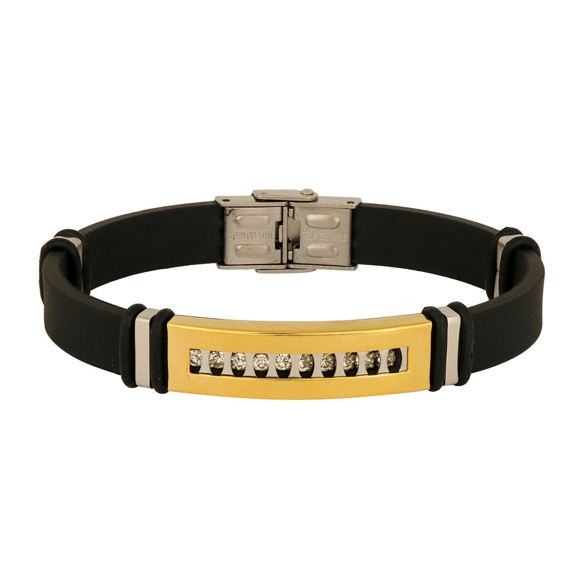 Stainless Steel CZ Gold Rubber Wrist Band Bracelet For Men Bulk